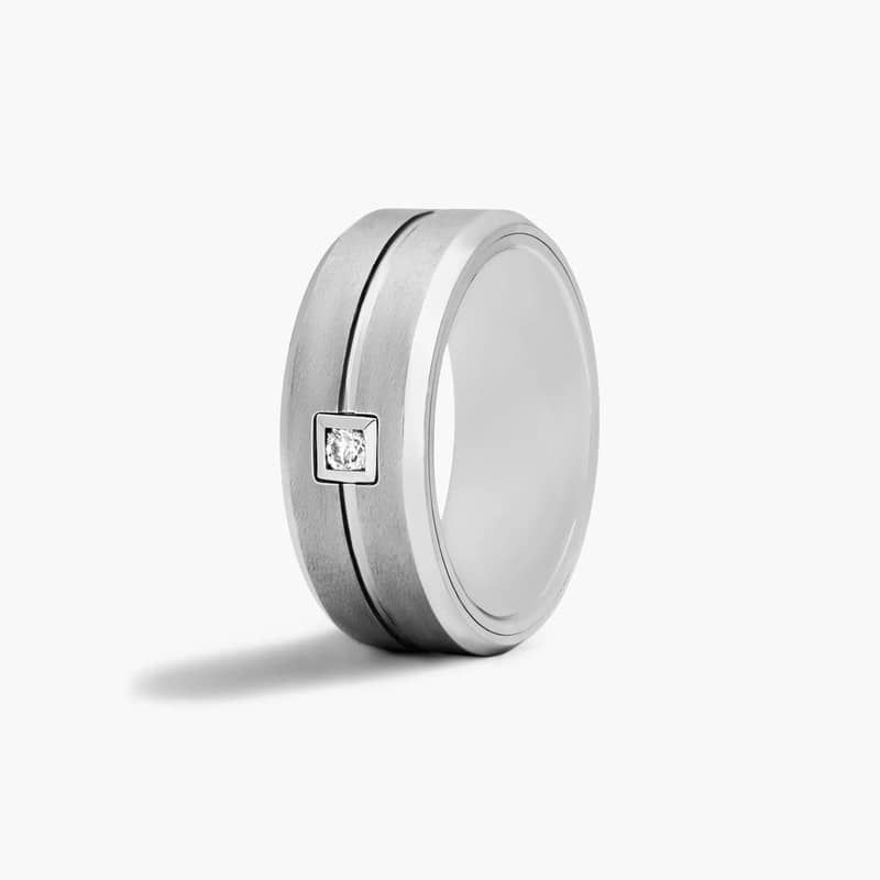 Round Cut Men's Diamond Wedding Band In White Tungsten Carbide by TRITON (9.00mm)