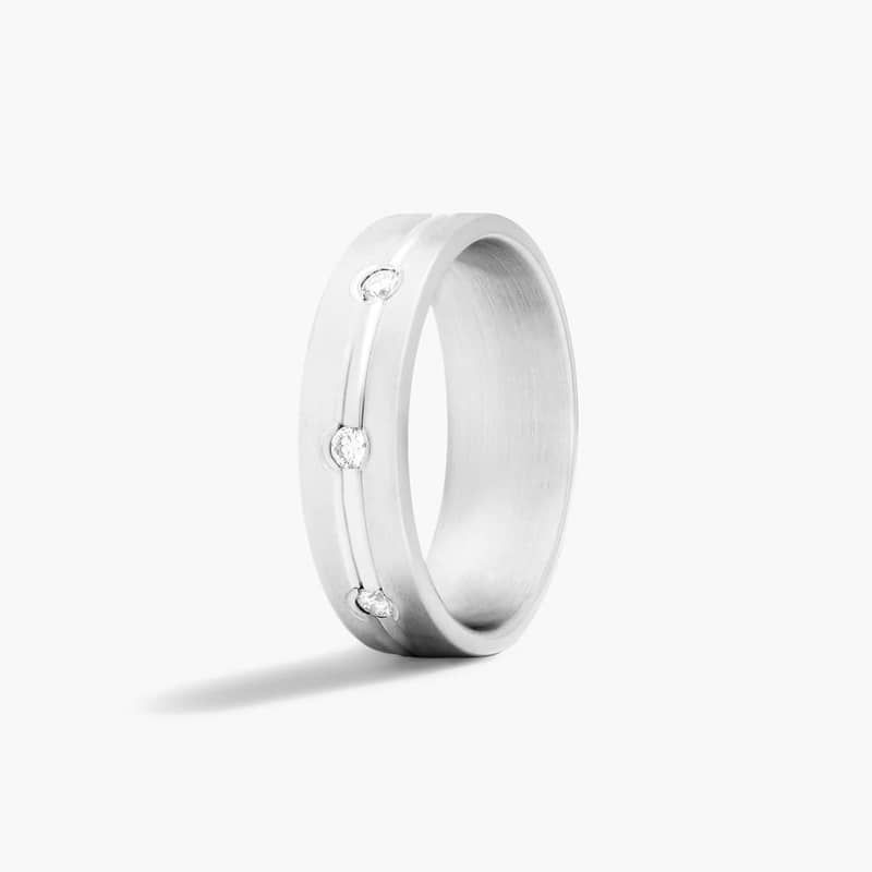 Etched Bezel Set Men's Diamond Wedding Band In 14K White Gold (6.00mm)