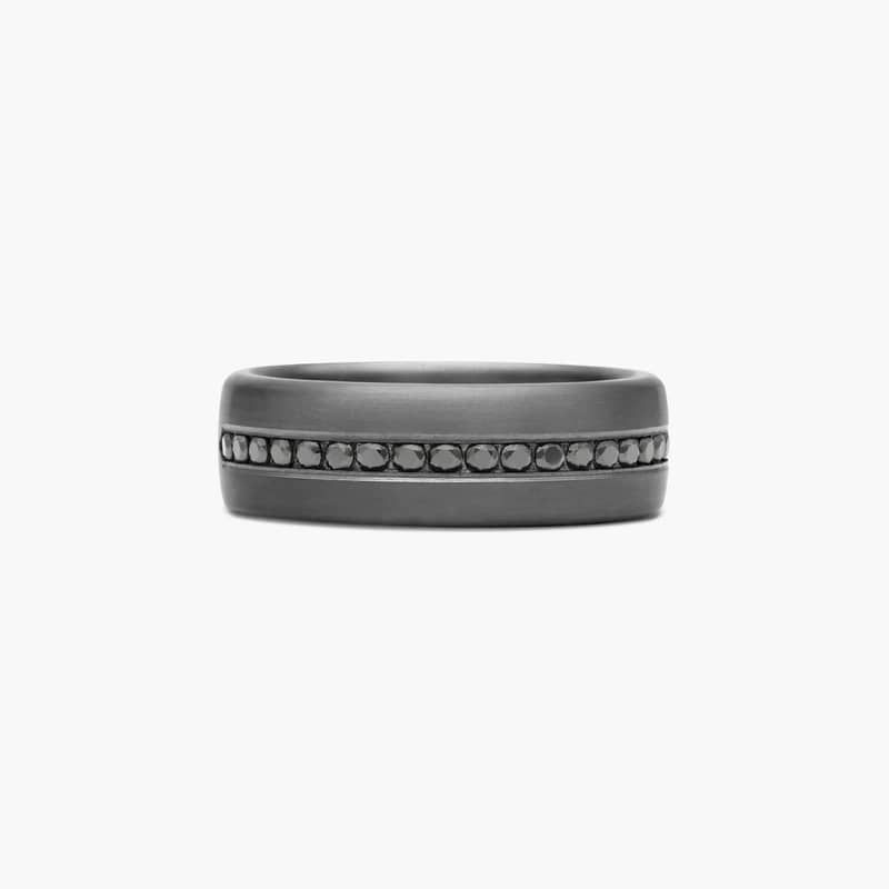 Comfort Fit Channel Set Satin Finish Men's Black Diamond Wedding Band In Tantalum (7.50mm)