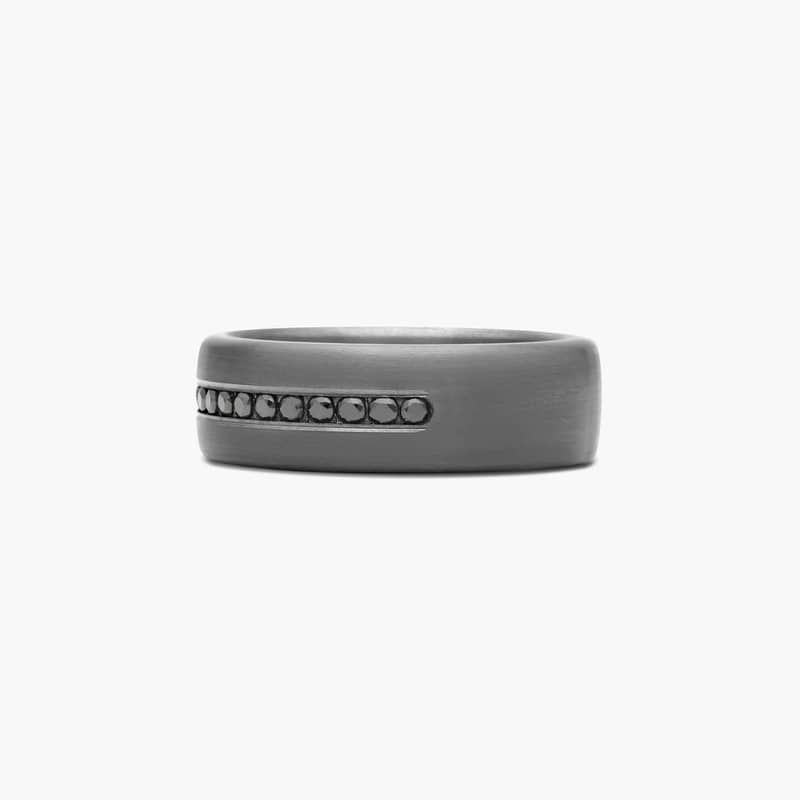 Comfort Fit Channel Set Satin Finish Men's Black Diamond Wedding Band In Tantalum (7.50mm)
