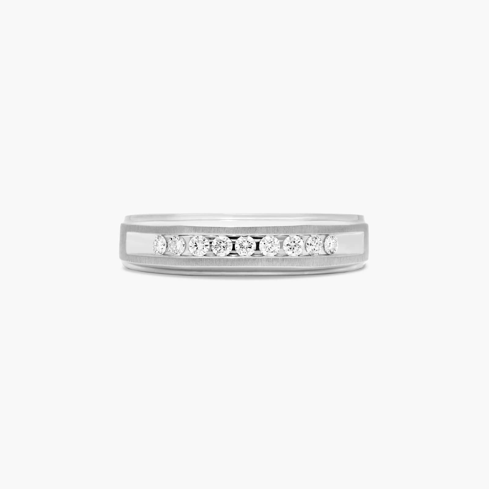 Geometric Channel Men's Diamond Wedding Band In 14K White Gold (6.50mm)