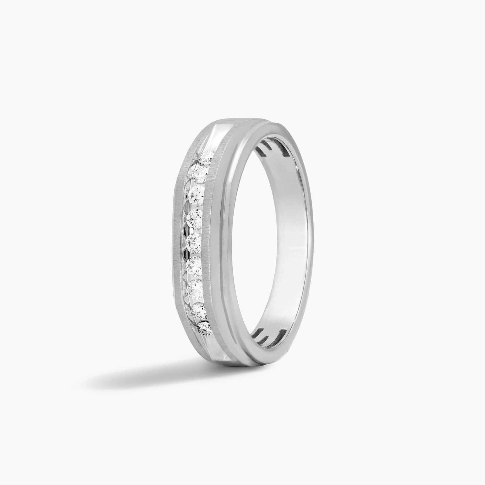 Geometric Channel Men's Diamond Wedding Band In 14K White Gold (6.50mm)