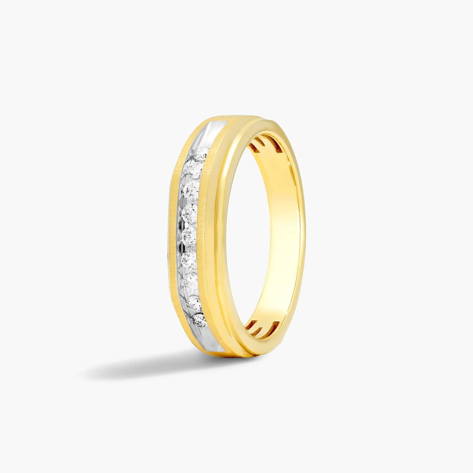 Geometric Channel Men's Diamond Wedding Band In 14K Yellow Gold (6.50mm)