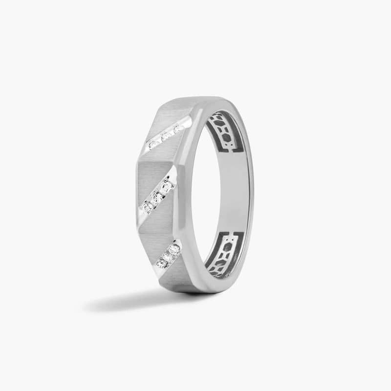 Satin Oblique Channel Men's Diamond Wedding Band In 14K White Gold (7.00mm)