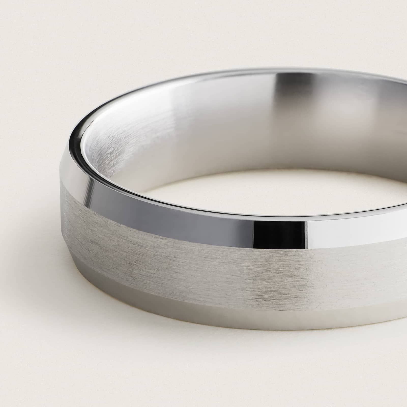 Beveled Edge Matte Wedding Ring in 14k White Gold (6mm)
