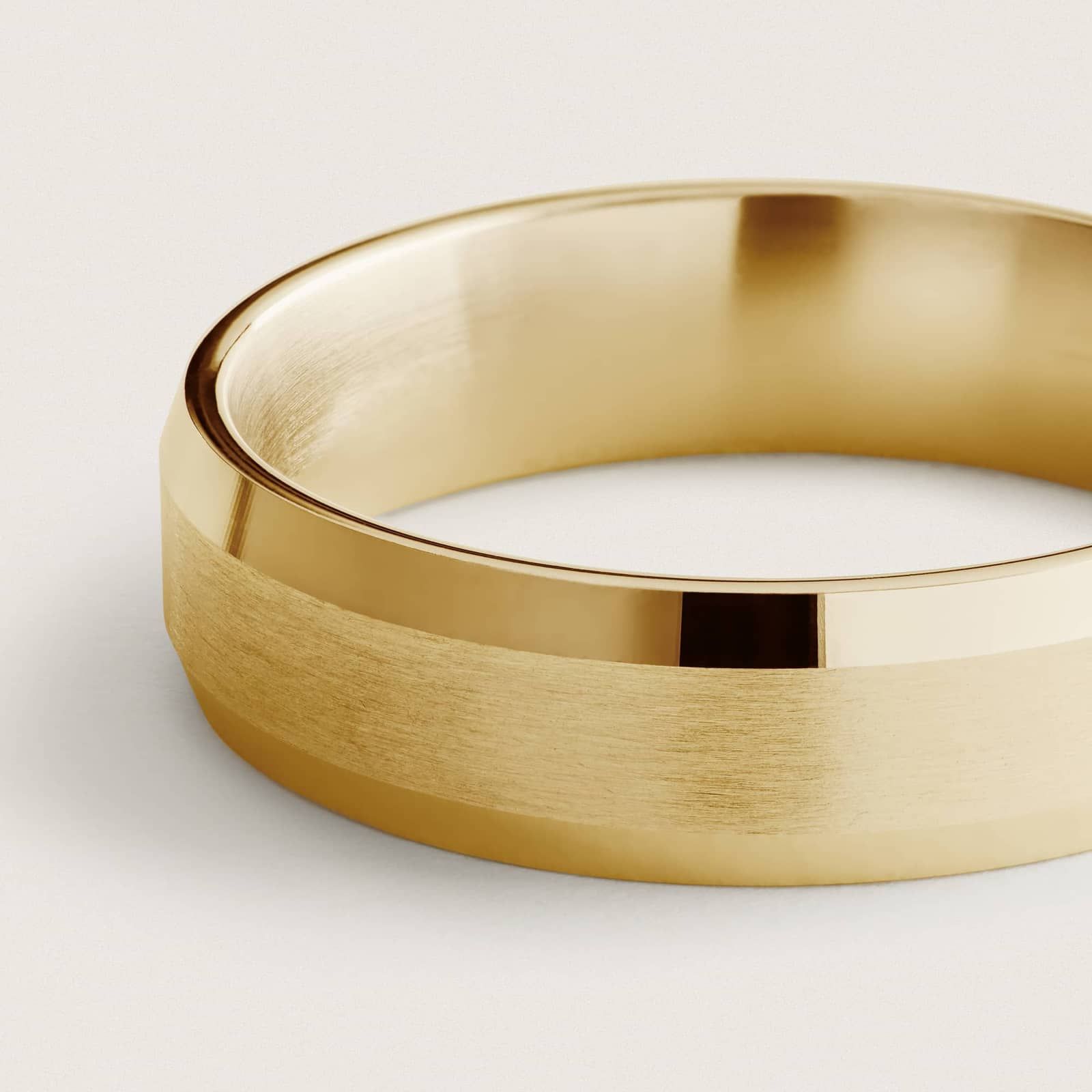 Beveled Edge Matte Wedding Ring in 14k Yellow Gold (6mm)