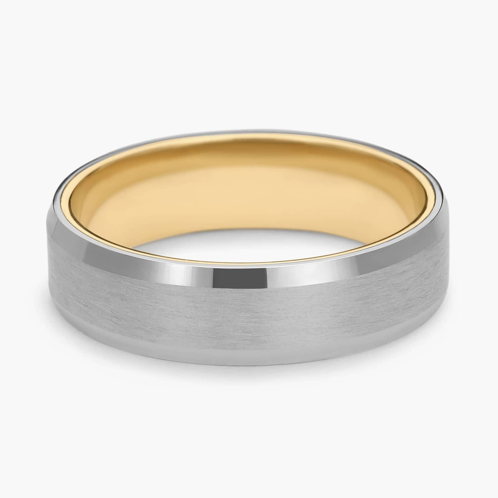 Matte Beveled Edge Wedding Ring in Platinum and 18k Yellow Gold (6mm)