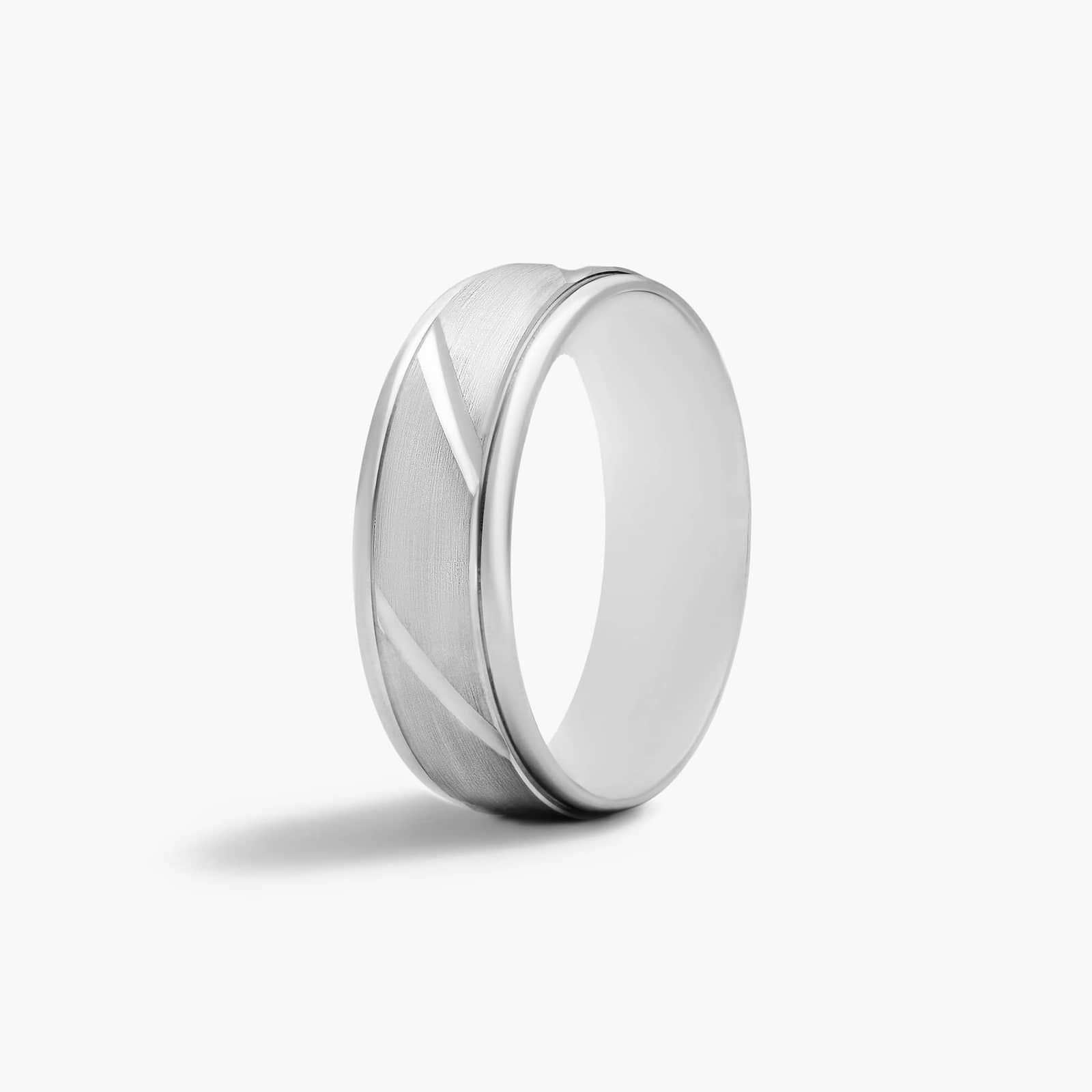 Diagonal Stripe Satin Finish Men's Wedding Band In 14K White Gold (6.00mm) By James Allen