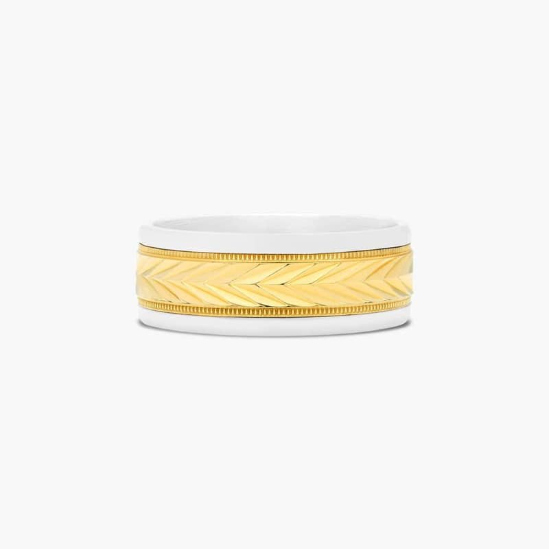 Comfort Fit Two-Toned Wheat Pattern Men's Wedding Band In 14K White Gold (8.00mm) By James Allen