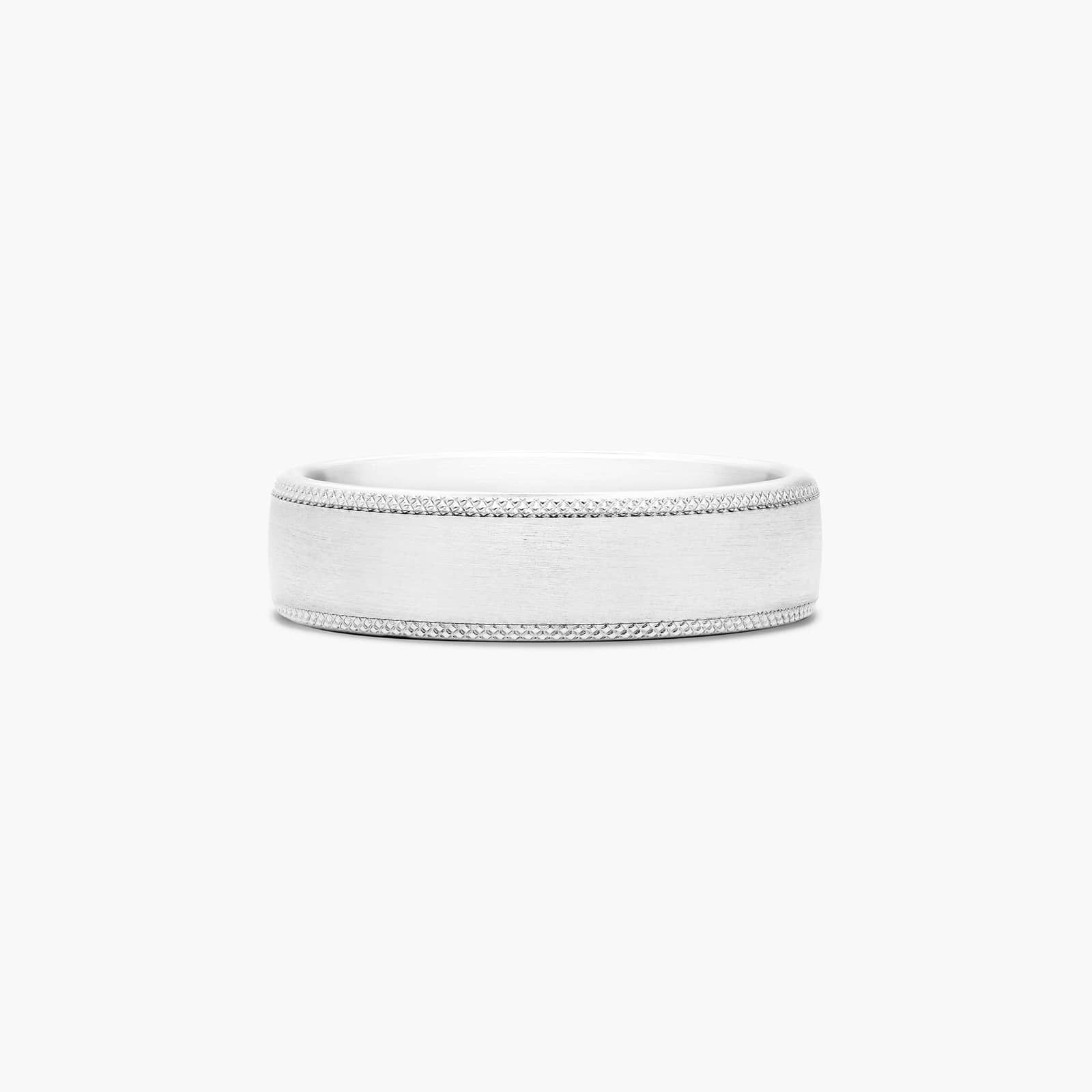 Comfort Fit Satin Center Knurled Edge Men's Wedding Band In 18K White Gold (6.50mm) By James Allen