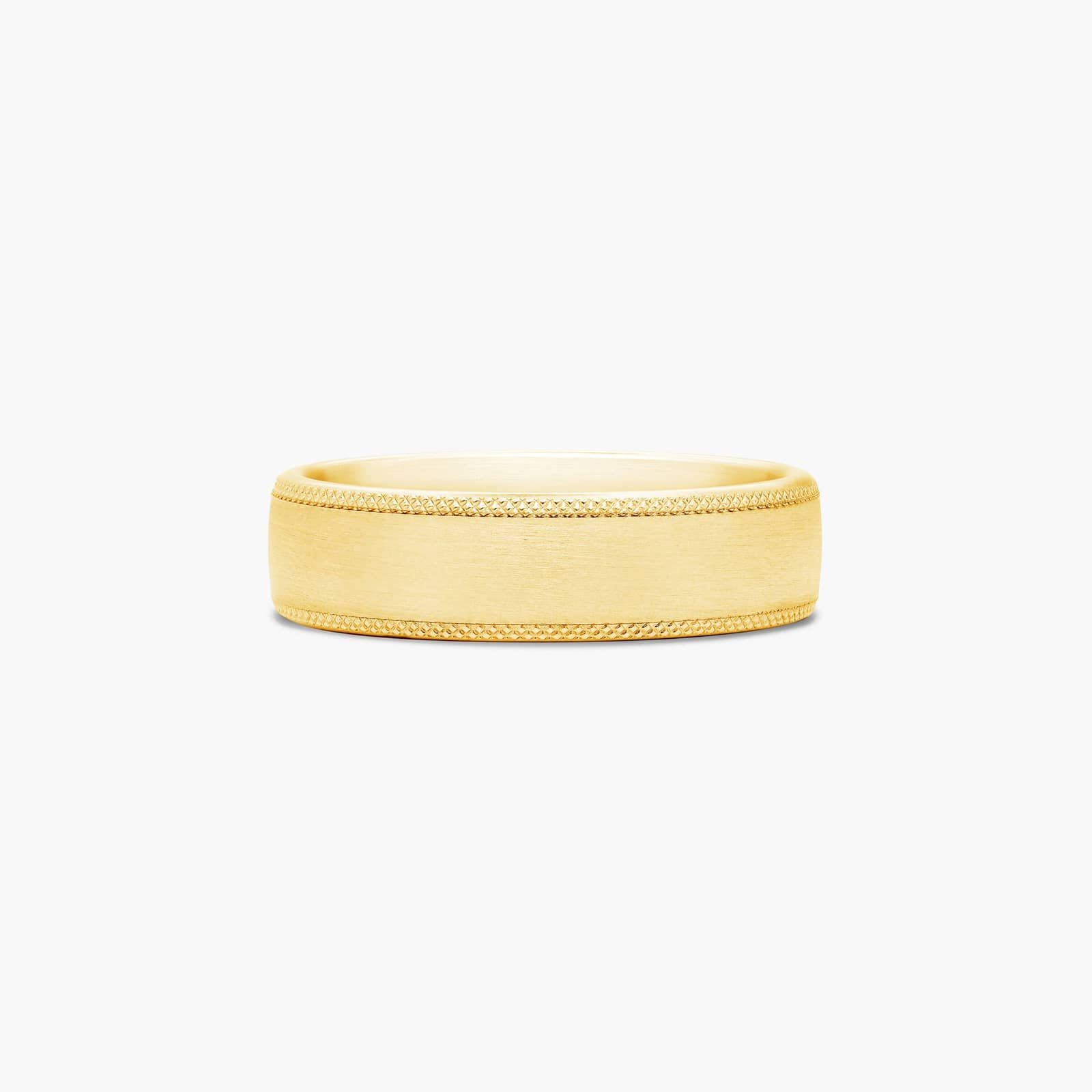 Comfort Fit Satin Center Knurled Edge Men's Wedding Band In 18K Yellow Gold (6.50mm) By James Allen