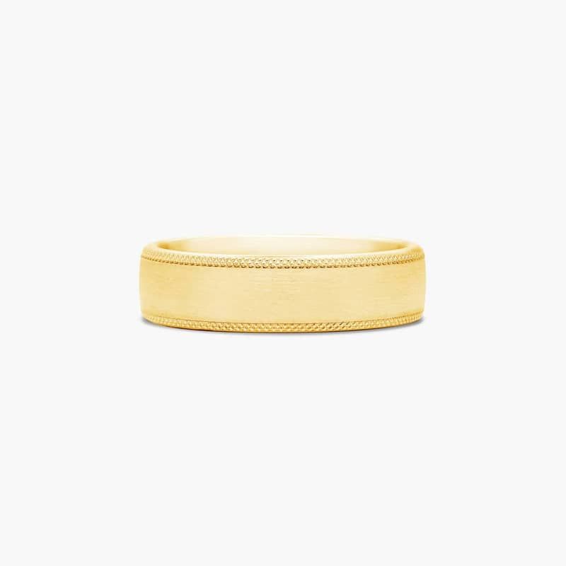 Comfort Fit Satin Center Knurled Edge Men's Wedding Band In 14K Yellow Gold (6.50mm) By James Allen