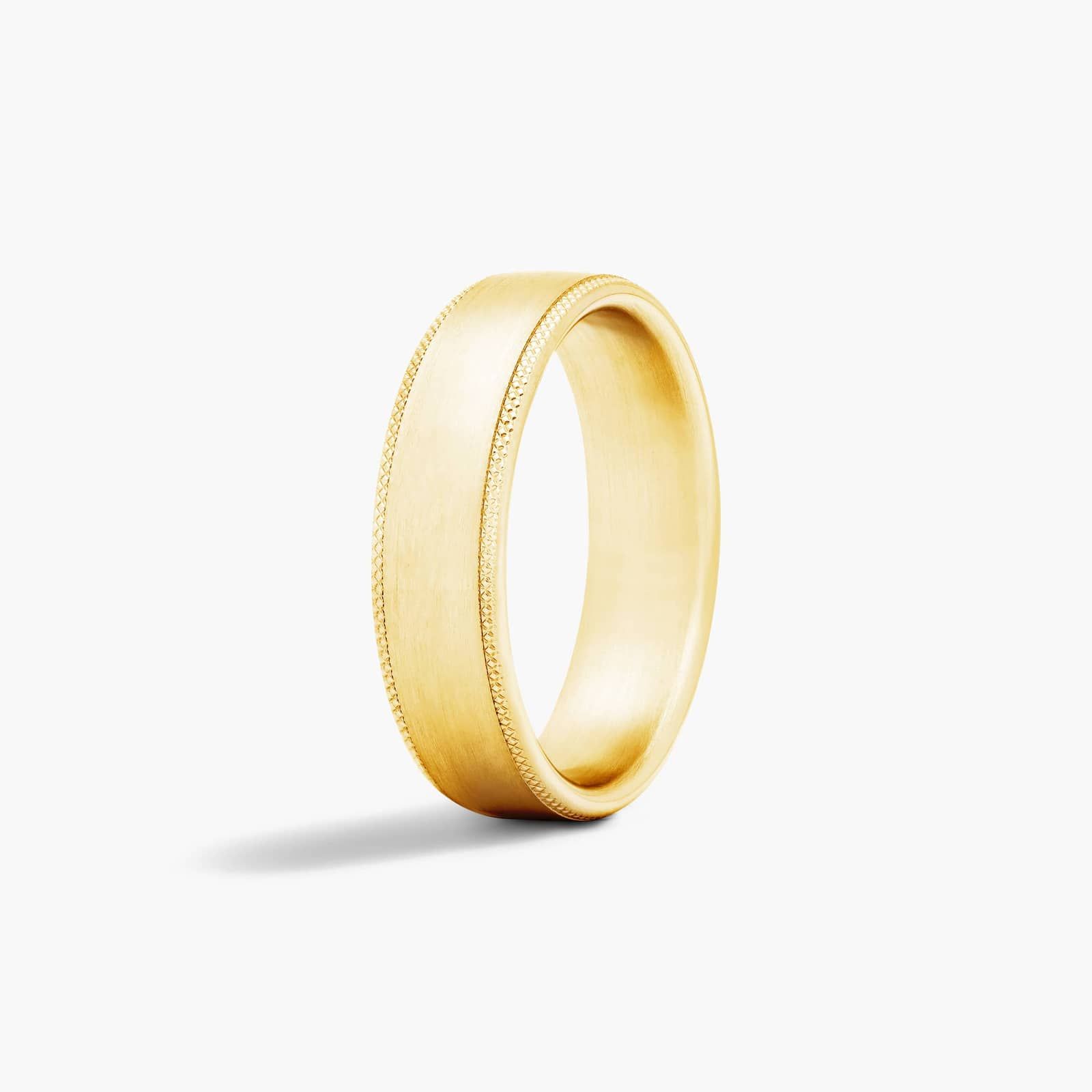 Comfort Fit Satin Center Knurled Edge Men's Wedding Band In 14K Yellow Gold (6.50mm) By James Allen