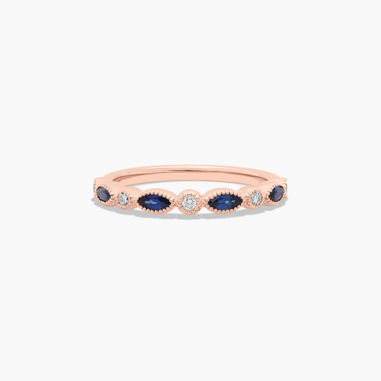 Round Diamond and Marquise Sapphire Wedding Ring In 14K Rose Gold (1.50mm) By James Allen