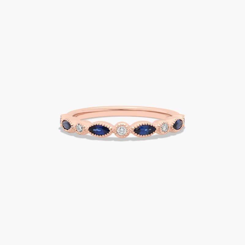 Round Diamond and Marquise Sapphire Wedding Ring In 14K Rose Gold (1.50mm) By James Allen
