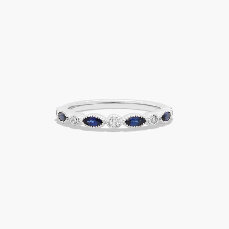 Round Diamond and Marquise Sapphire Wedding Ring In 18K White Gold (1.50mm) By James Allen