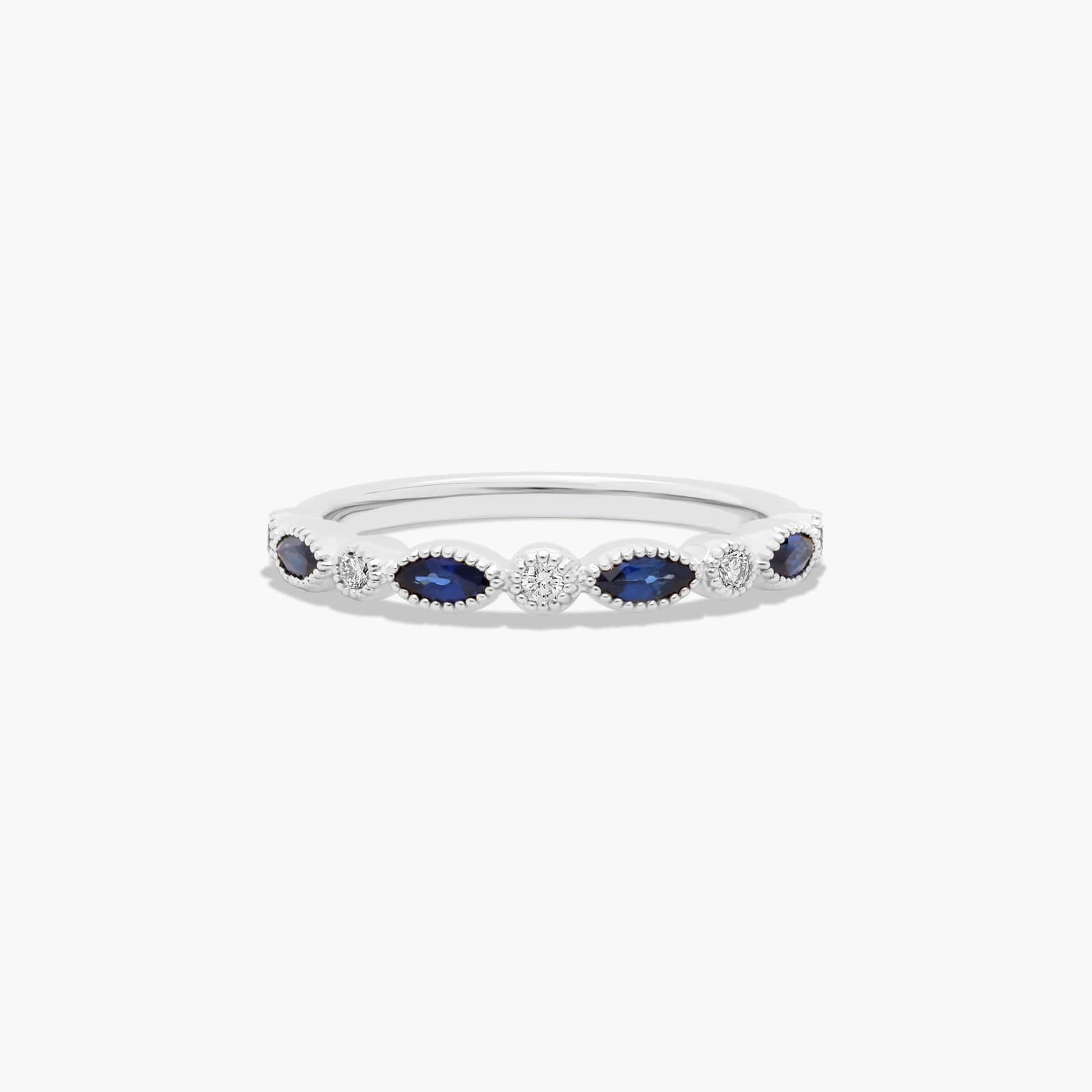 Round Diamond and Marquise Sapphire Wedding Ring In 14K White Gold (1.50mm) By James Allen