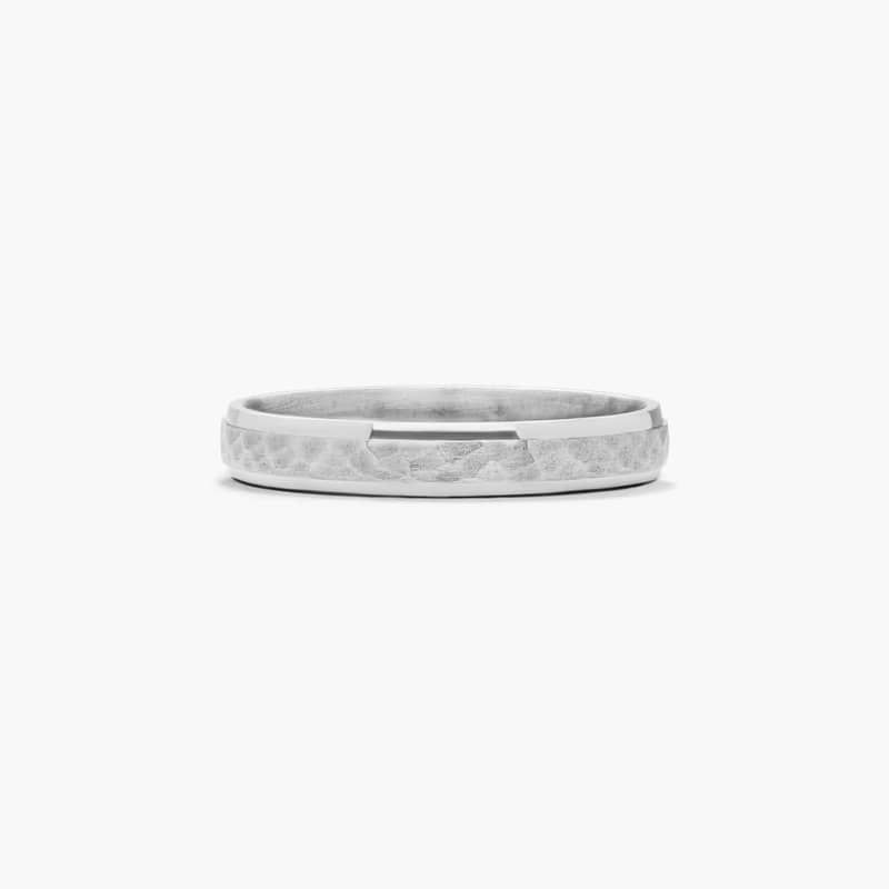 Comfort Fit Hammered Men's Wedding Band In 18K White Gold (4.00mm) By James Allen