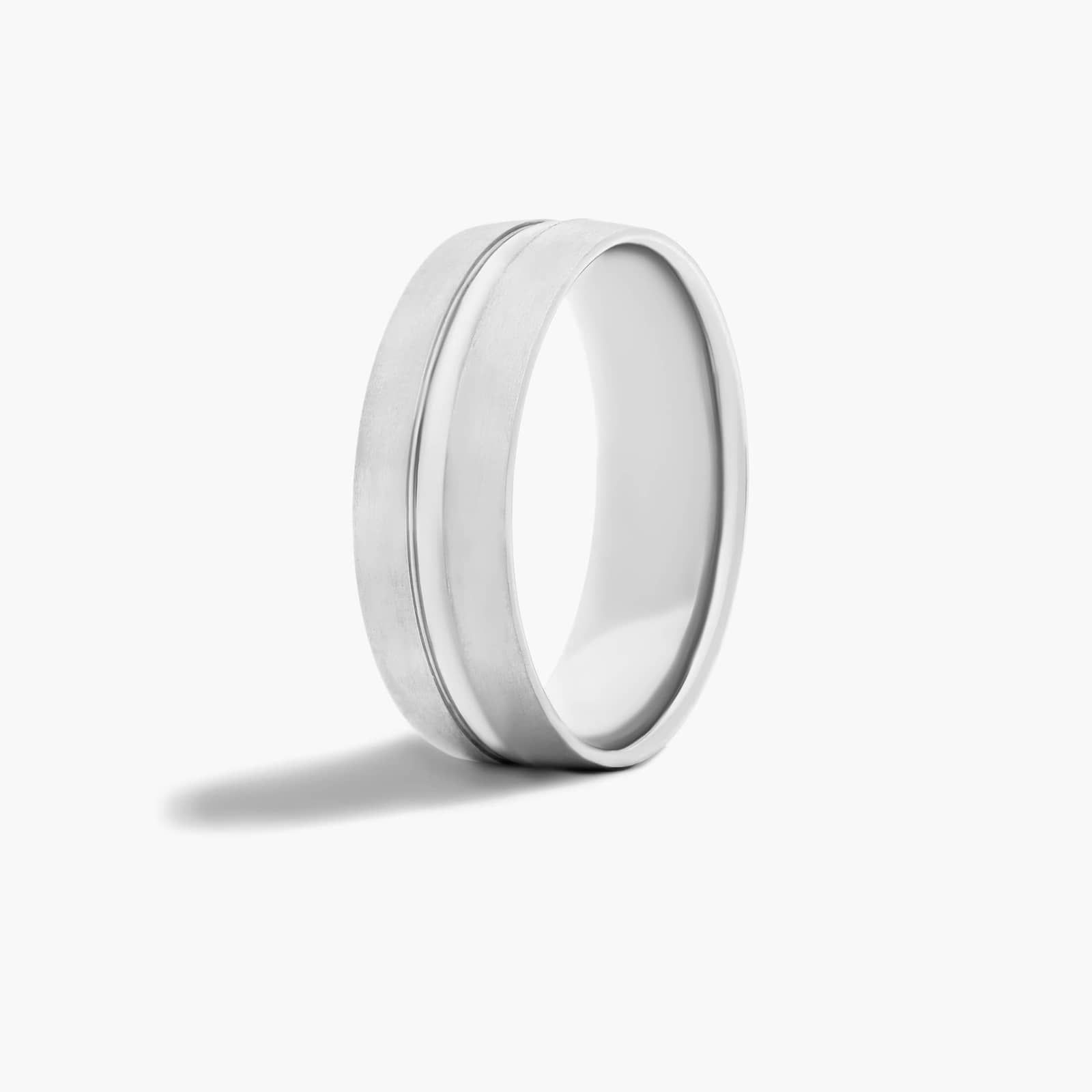 Center Groove Satin Finish Men's Wedding Band In 14K White Gold (7.00mm) By James Allen