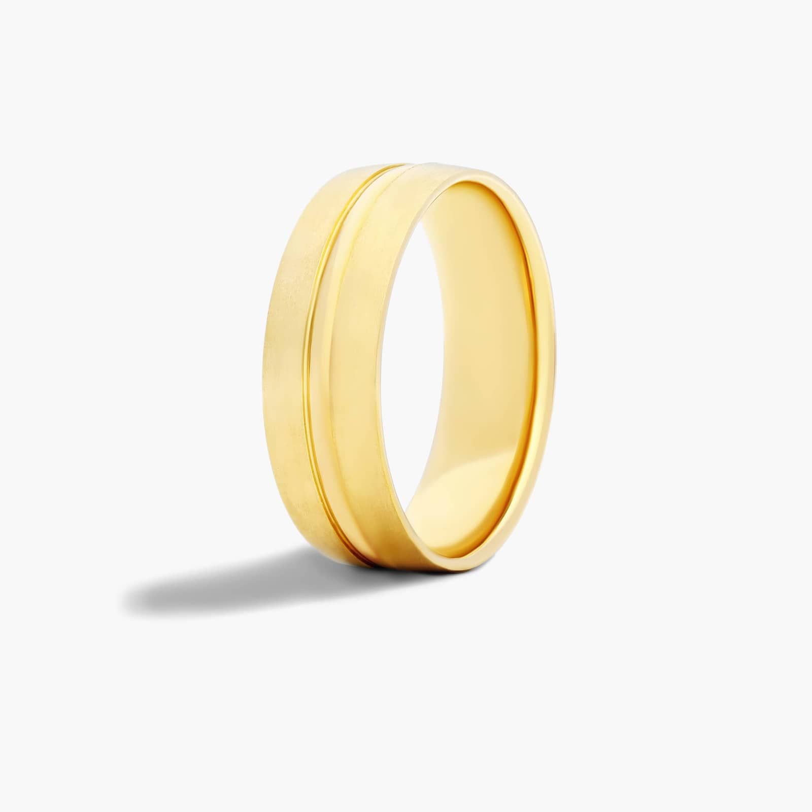 Center Groove Satin Finish Men's Wedding Band In 18K Yellow Gold (7.00mm) By James Allen