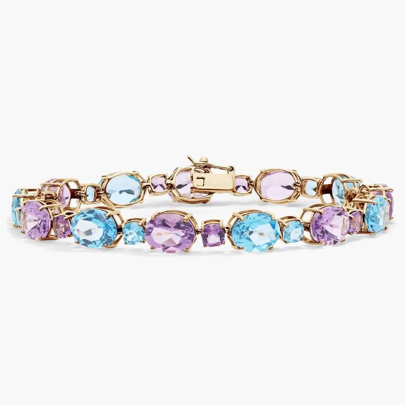 Amethyst and Swiss Blue Topaz Bracelet in 14k Yellow Gold