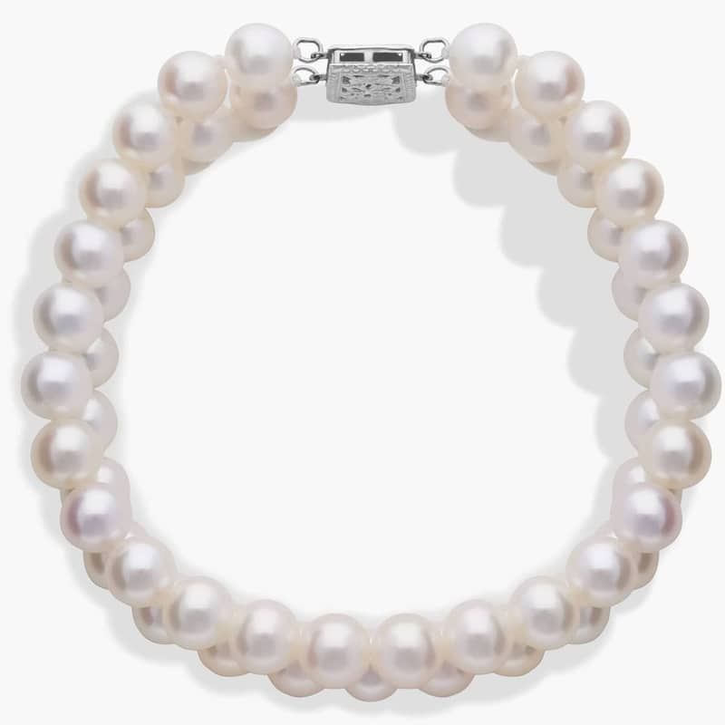 Double-Strand Freshwater Cultured Pearl Bracelet in 14k White Gold (7.0-7.5mm)