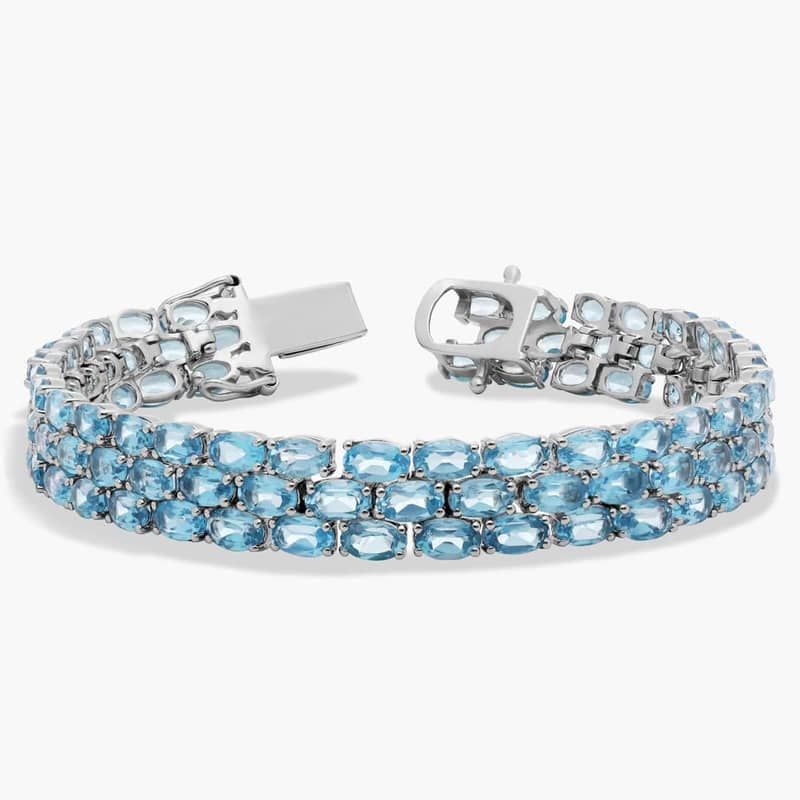 Trio Oval Blue Topaz Bracelet in Sterling Silver (5x3mm)