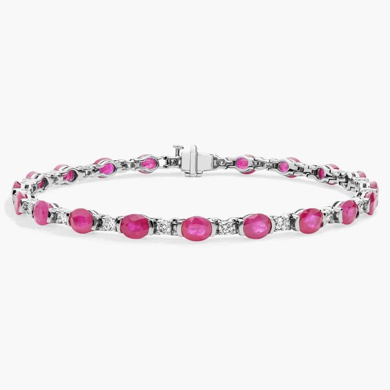 Oval Ruby and Diamond Semi-Bezel-Set Bracelet in 18k White Gold (5x4mm)