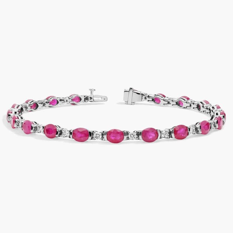 Oval Ruby and Diamond Semi-Bezel-Set Bracelet in 18k White Gold (5x4mm)