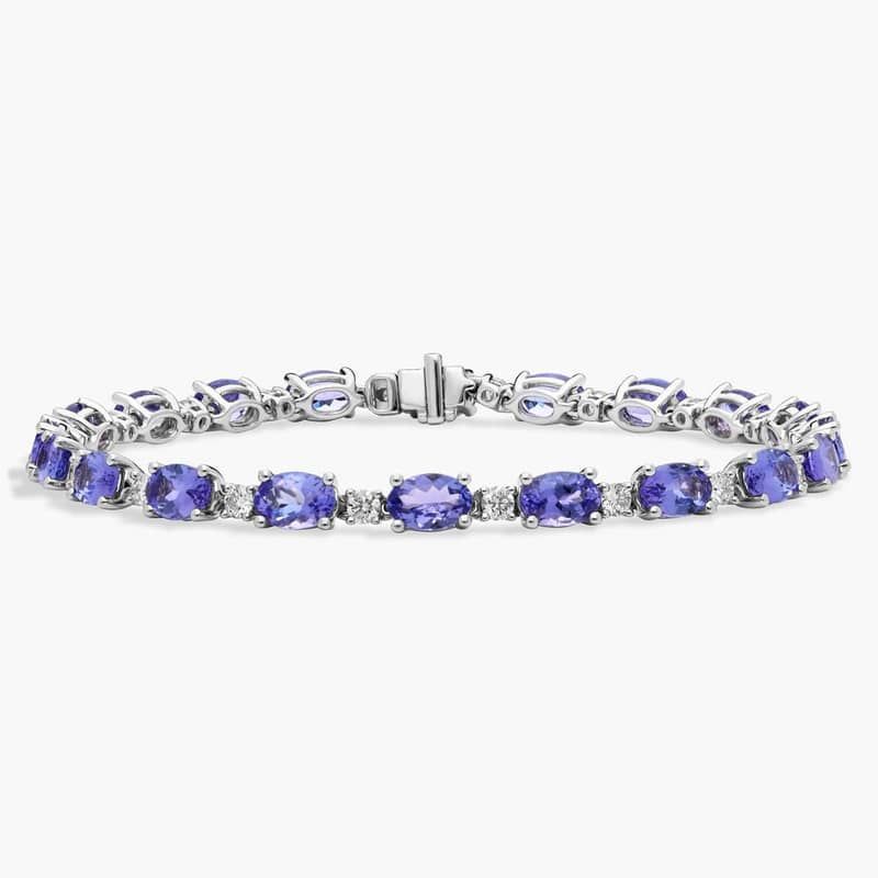 Tanzanite and Diamond Bracelet in 14k White Gold (6x4mm)