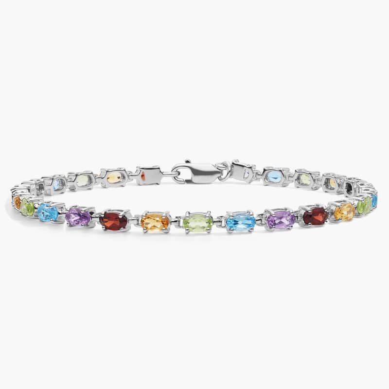 Petite Oval Multicolor Gemstone Bracelet in Sterling Silver (5x3mm)