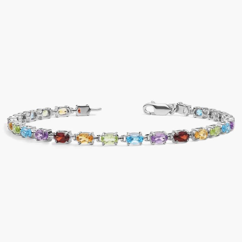 Petite Oval Multicolor Gemstone Bracelet in Sterling Silver (5x3mm)