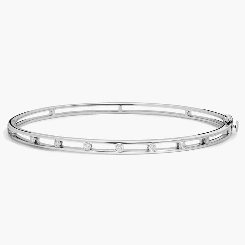 Diamond Station Bangle Bracelet in 14k White Gold (1/4 ct. tw.)
