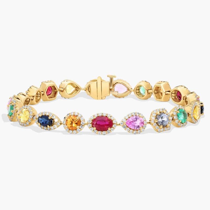 Extraordinary Collection: Multicolor Gemstone and Diamond Bracelet in 18k Yellow Gold