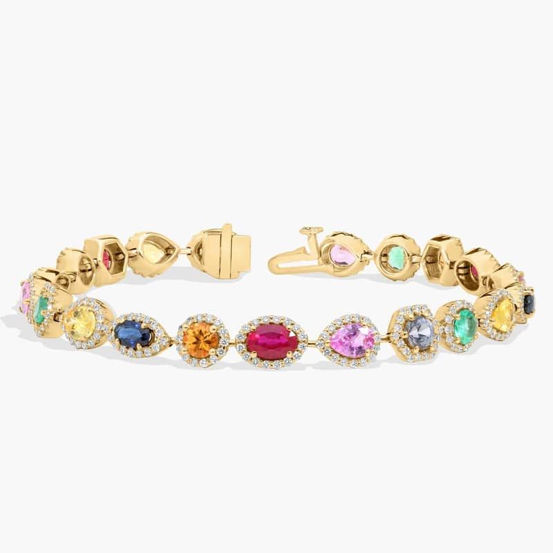 Extraordinary Collection: Multicolor Gemstone and Diamond Bracelet in 18k Yellow Gold