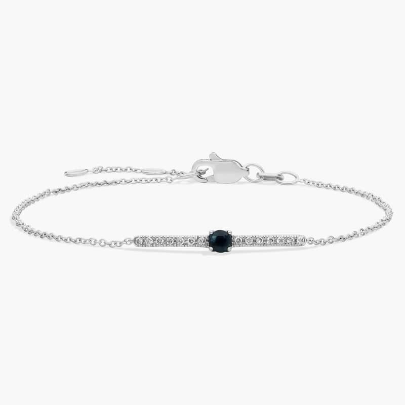 Petite Sapphire and Diamond Bar Bracelet in 14k White Gold (3mm)