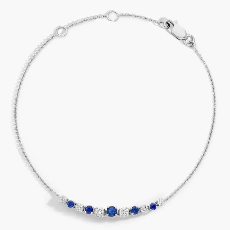 Sapphire and Diamond Graduated Curve Bracelet in 14k White Gold