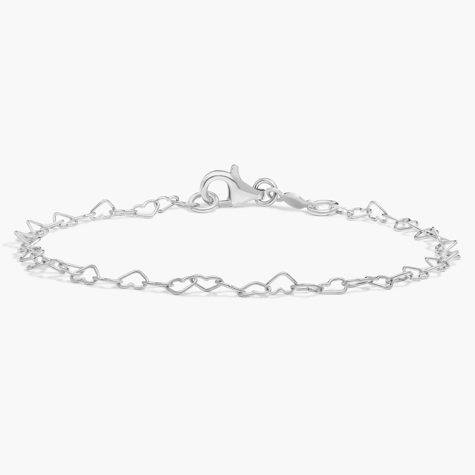 7" Heart-shaped Chain Bracelet in Sterling Silver (3.3 mm)