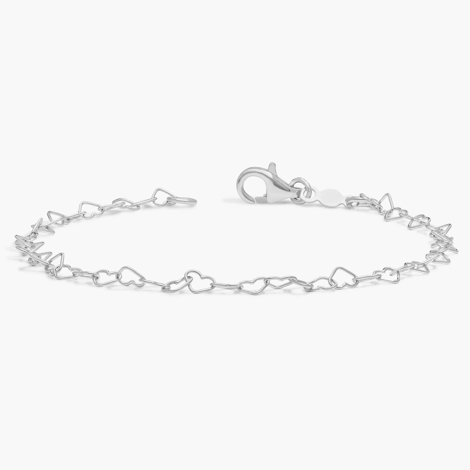 7" Heart-shaped Chain Bracelet in Sterling Silver (3.3 mm)