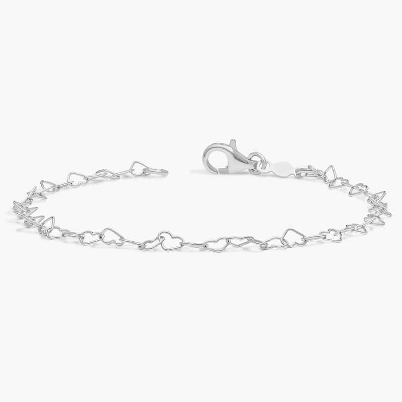7" Heart-shaped Chain Bracelet in Sterling Silver (3.3 mm)