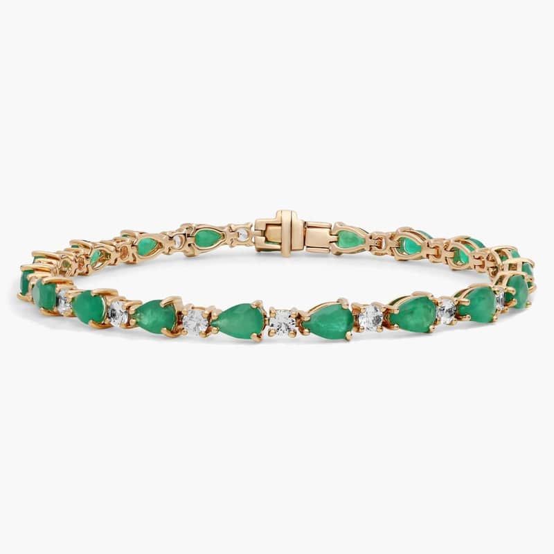 Emerald and White Sapphire Bracelet in 14k Yellow Gold