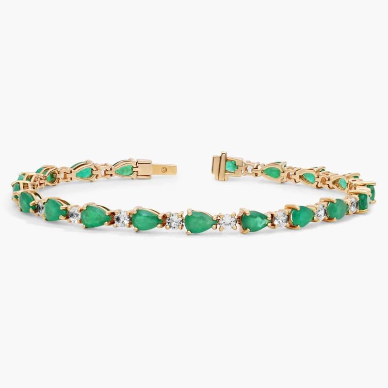 Emerald and White Sapphire Bracelet in 14k Yellow Gold