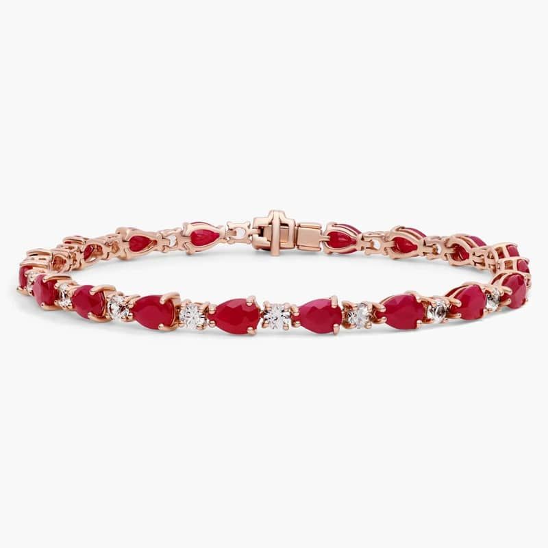 Ruby and White Sapphire Bracelet in 14k Rose Gold