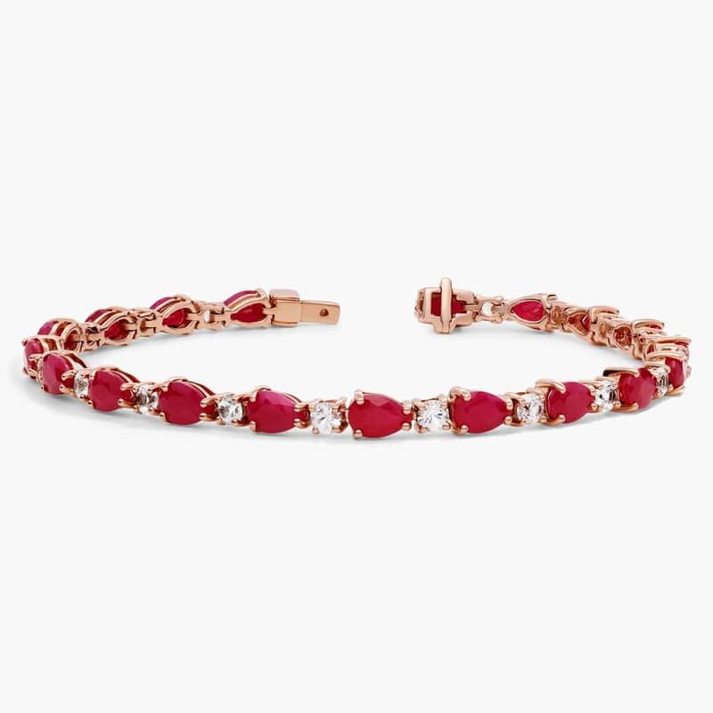 Ruby and White Sapphire Bracelet in 14k Rose Gold