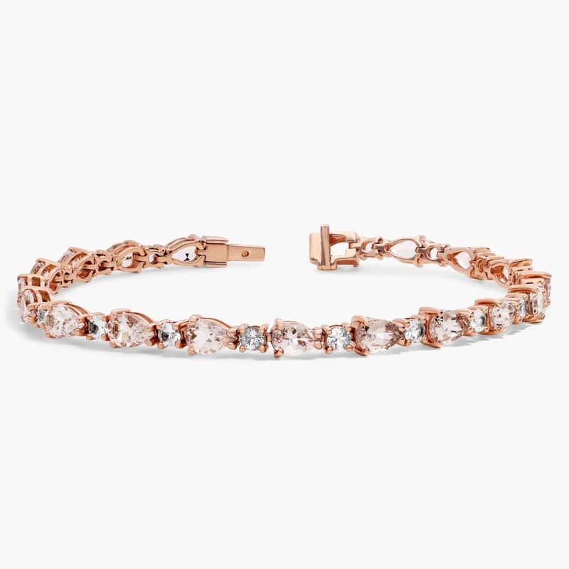 Pear Morganite and White Sapphire Bracelet in 14k Rose Gold