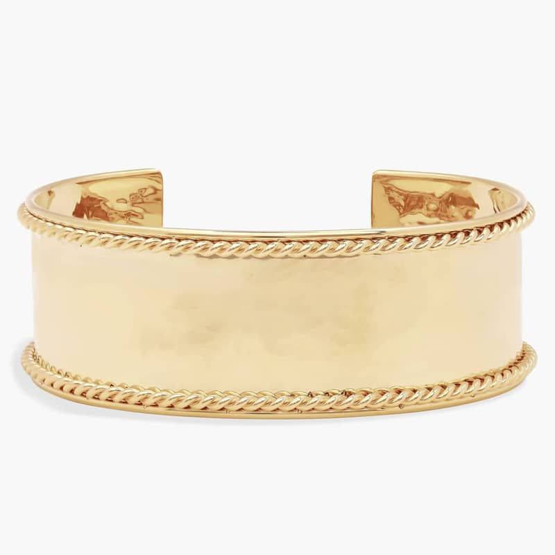 14k Italian Yellow Gold High Polished Cuff with Rope Detail (22 mm)