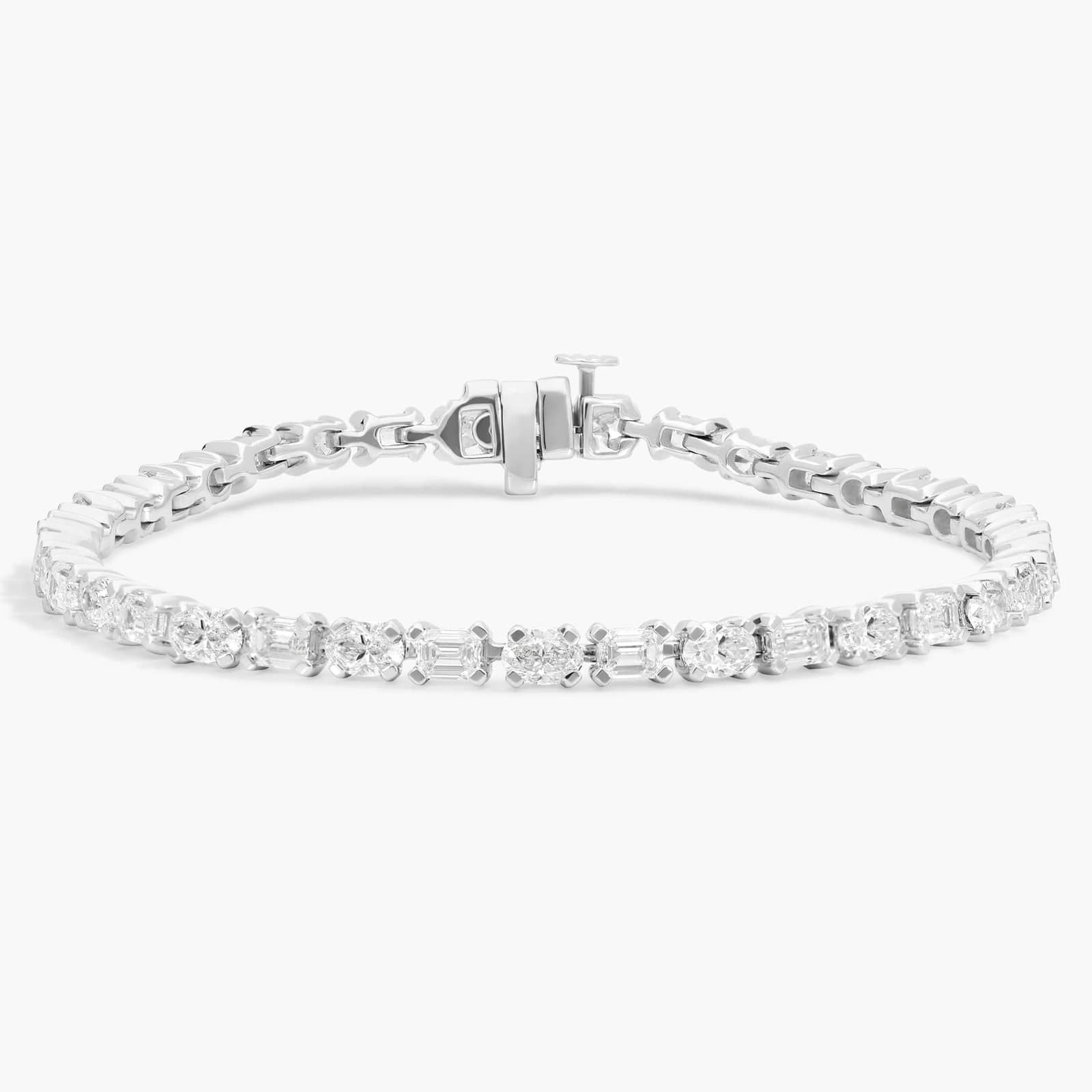 Emerald and Oval Alternating Bracelet in 14k White Gold (7 ct. tw.)