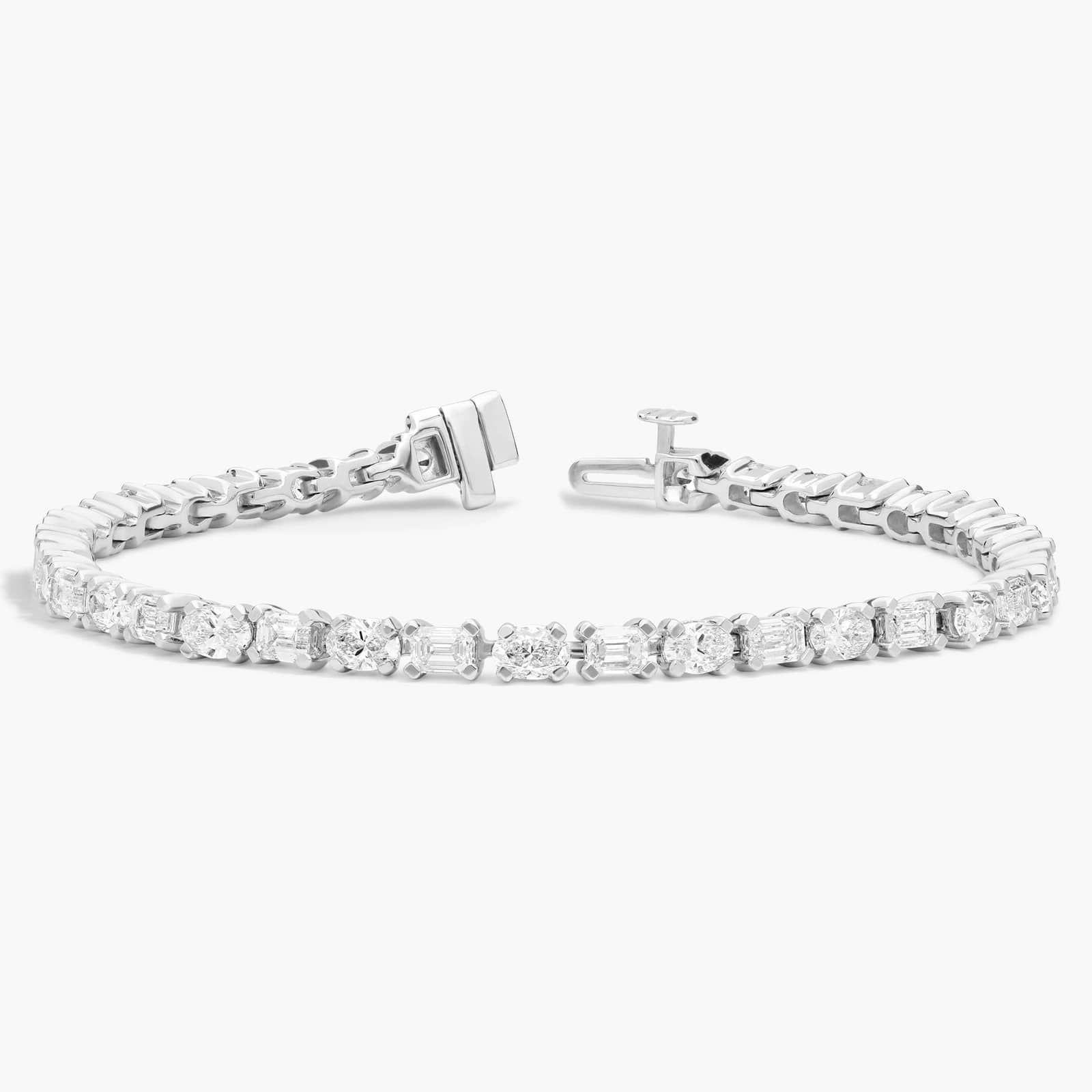 Emerald and Oval Alternating Bracelet in 14k White Gold (7 ct. tw.)