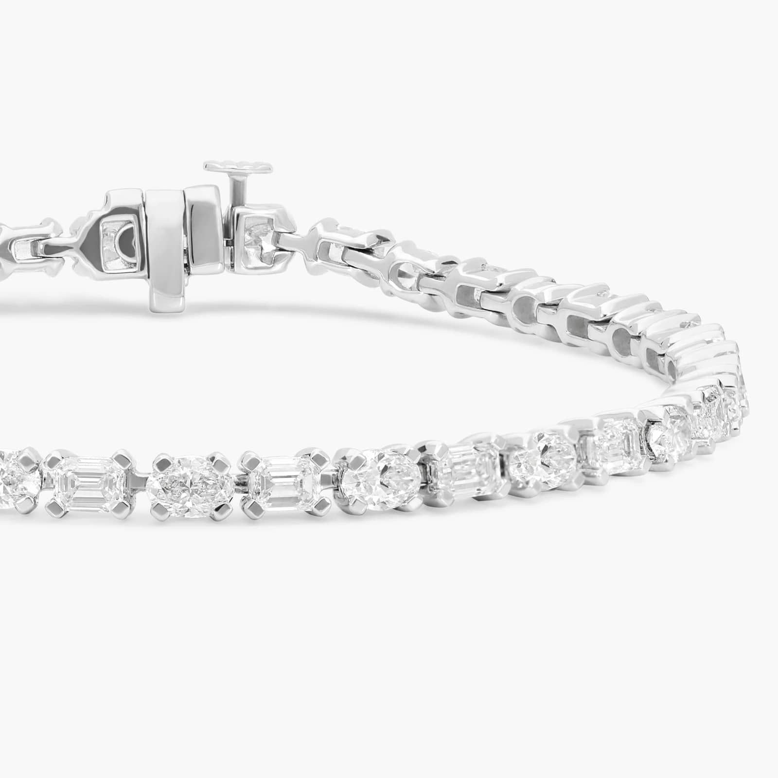 Emerald and Oval Alternating Bracelet in 14k White Gold (7 ct. tw.)