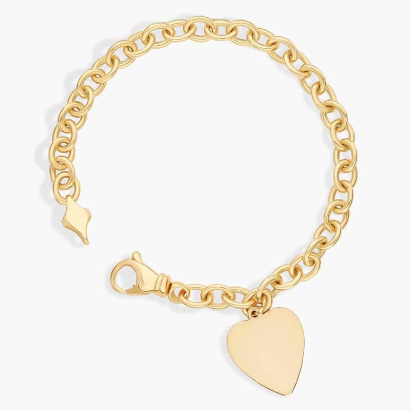 7.5" Heart Tag Bracelet in 14k Yellow Gold (6 mm)